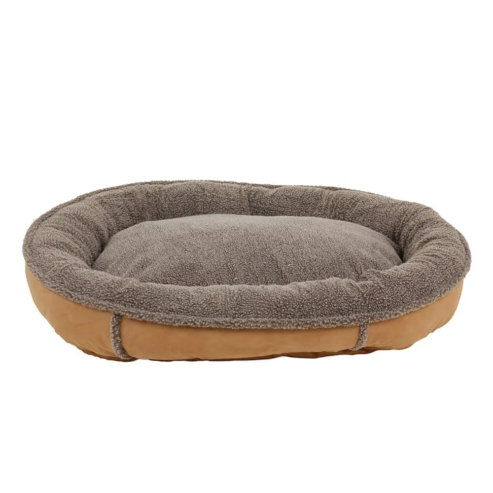 Faux Suede & Tipped Berber Round Comfy Cup Pet Bed