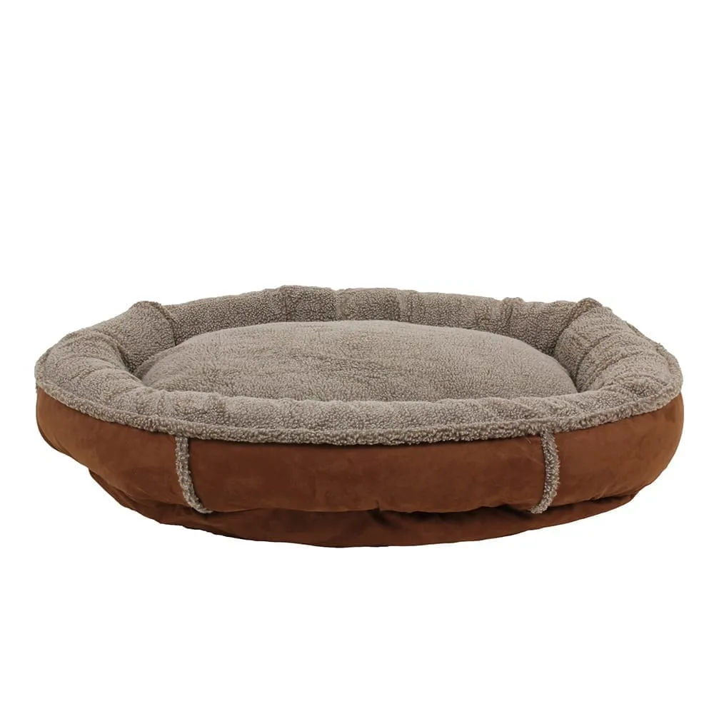 Faux Suede & Tipped Berber Round Comfy Cup Pet Bed