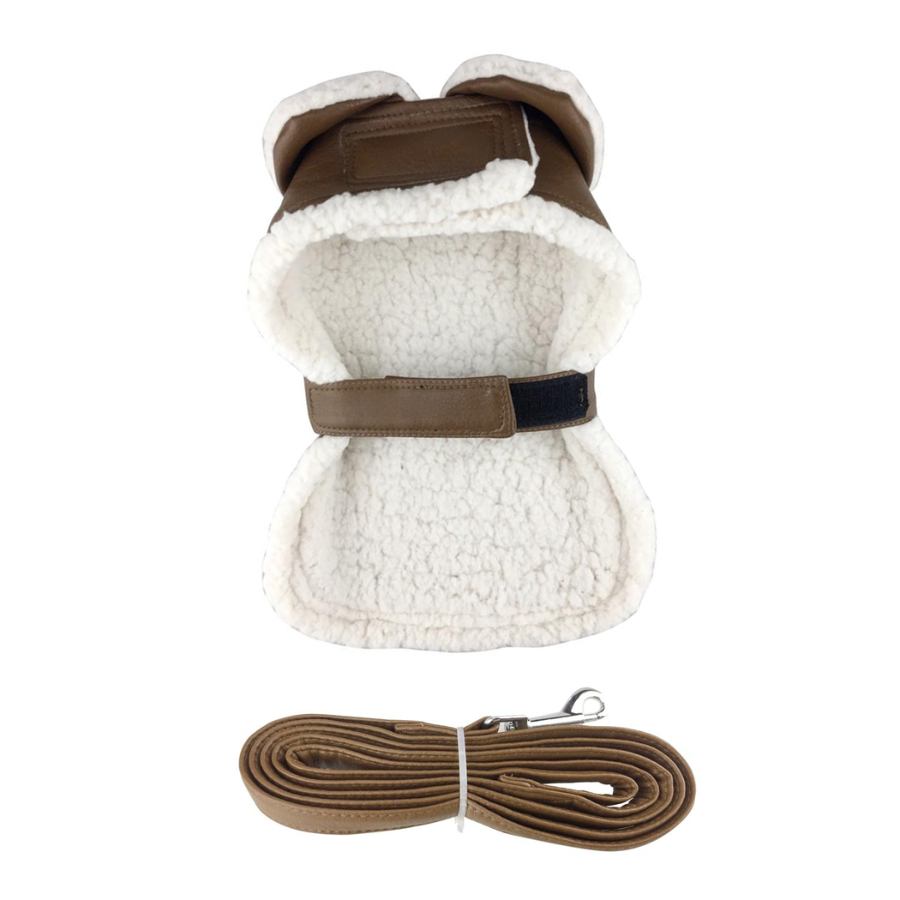 Sherpa-Lined Faux Leather Bomber Dog Coat Harness and Leash