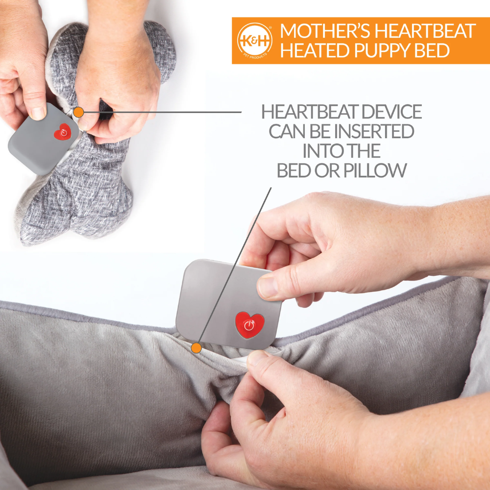 Mother's Heartbeat Heated Puppy Pet Bed with Bone Pillow