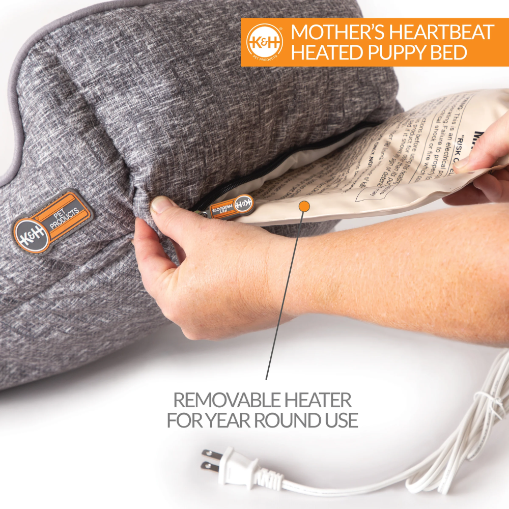 Mother's Heartbeat Heated Puppy Pet Bed with Bone Pillow