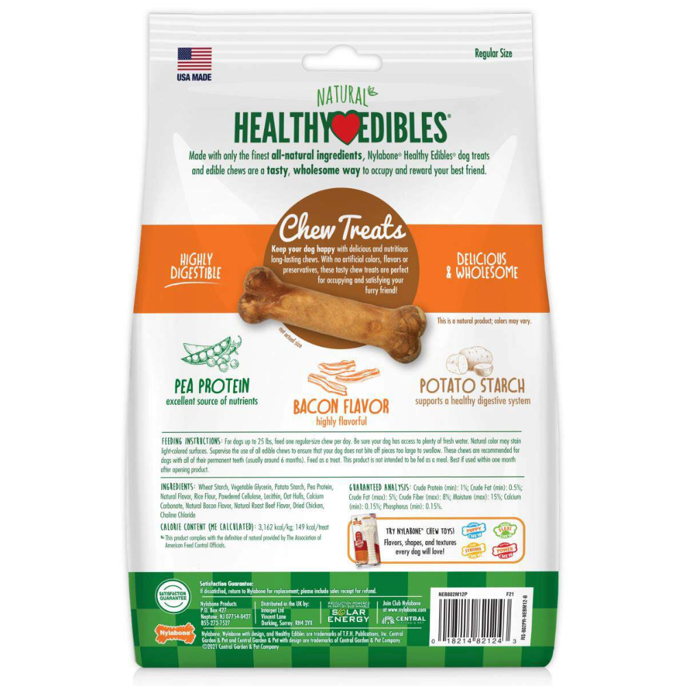 Nylabone Healthy Edibles All-Natural Long Lasting Bacon Chew Treats - 12 Pack
