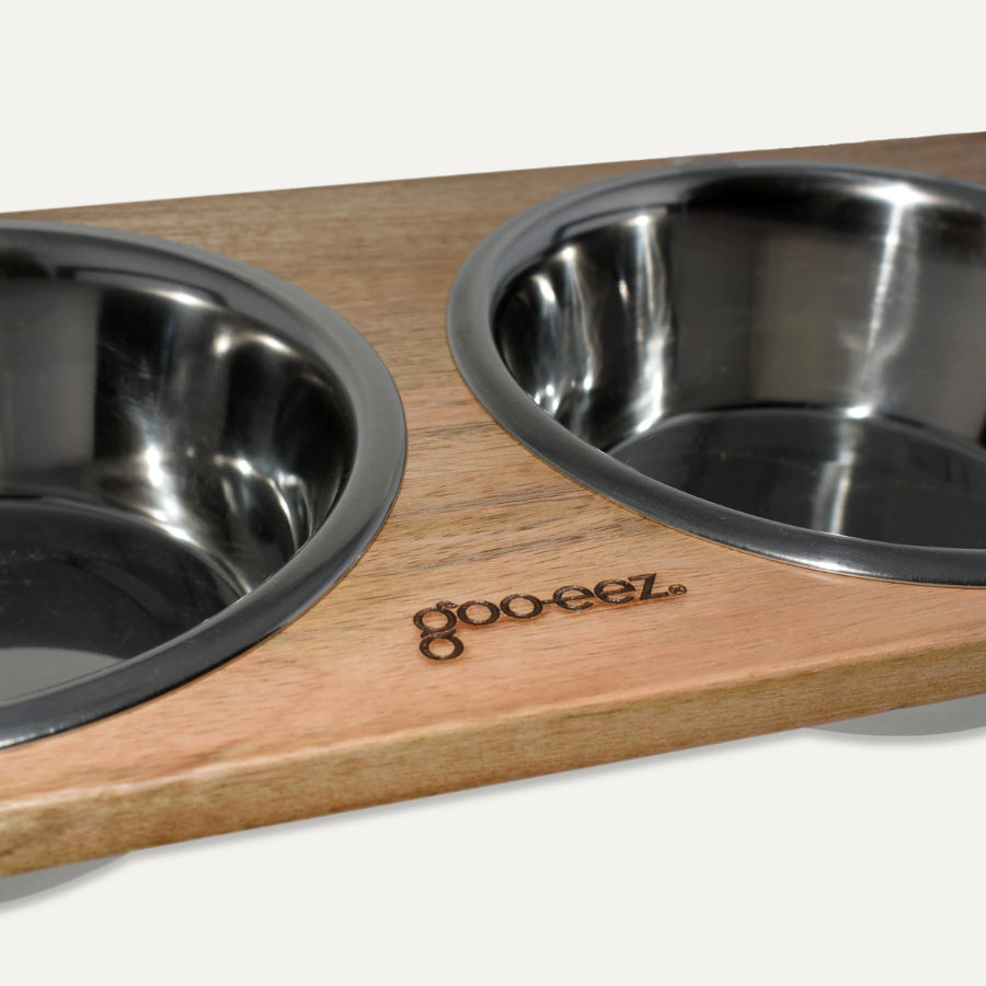 Double Bowl Mango Wood Feeder