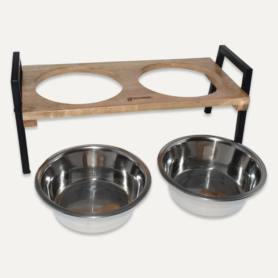 Double Bowl Mango Wood Feeder