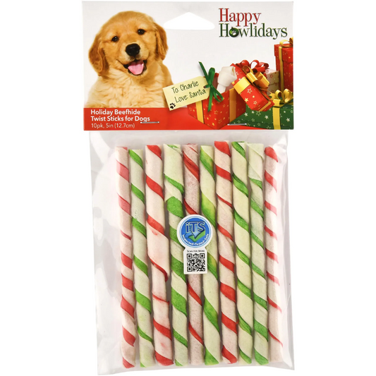 "Happy Howlidays" Holiday Rawhide Twist Sticks
