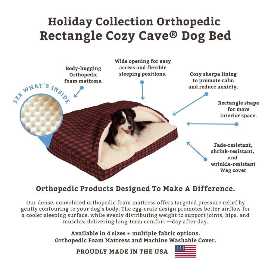 Cozy Cave® Luxury Orthopedic Rectangle Dog Bed - Holiday Collection