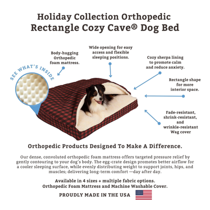 Cozy Cave® Luxury Orthopedic Rectangle Dog Bed - Holiday Collection
