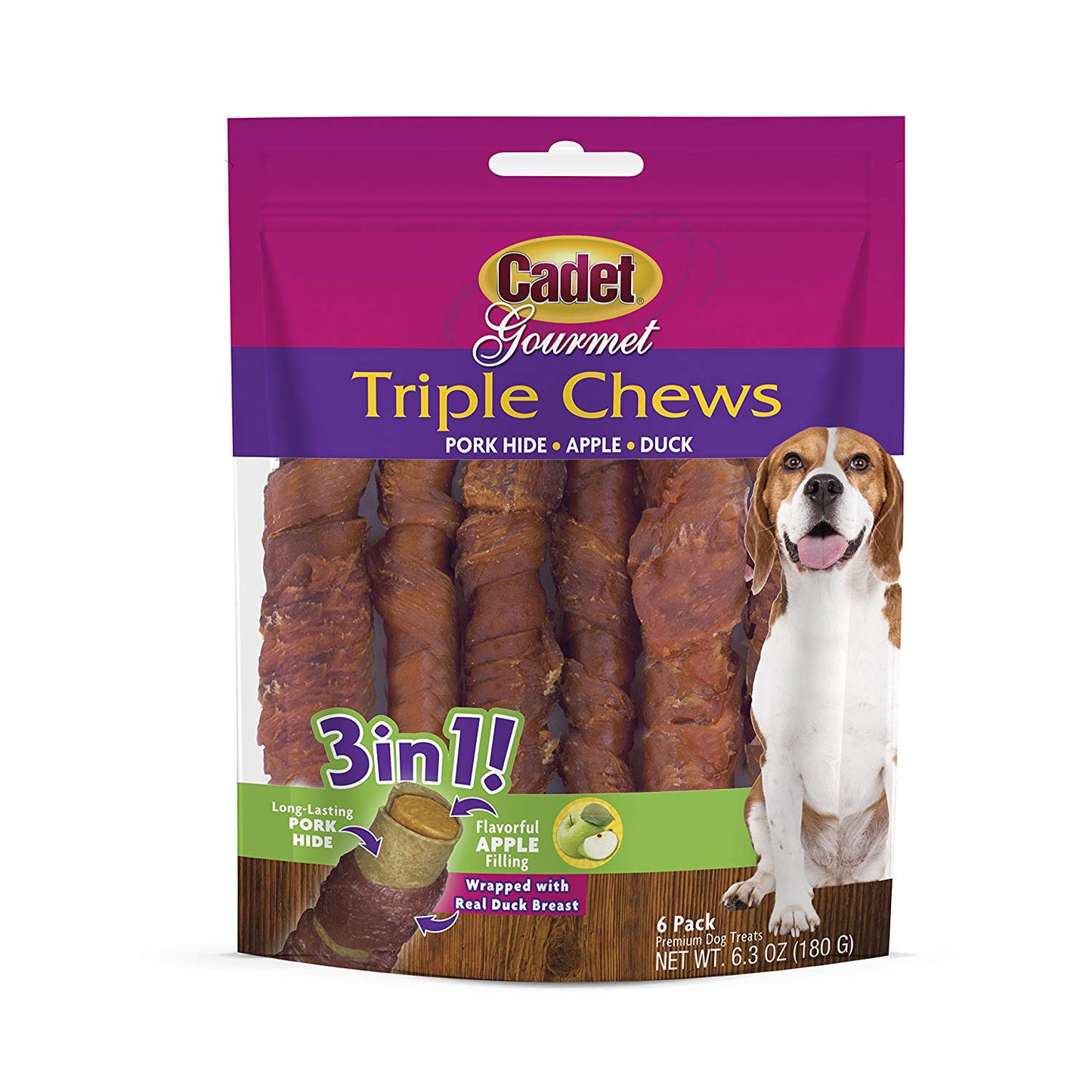 Cadet Triple Chew Treat Duck and Apple Flavor - 6 pack